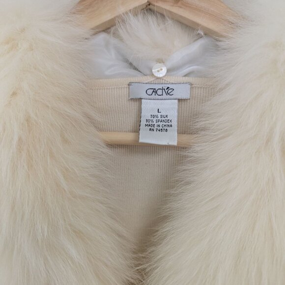 Vintage Cache Fur Collar Cream Cardigan Sweater 90s Y2K Holiday Womens L - Picture 13 of 13